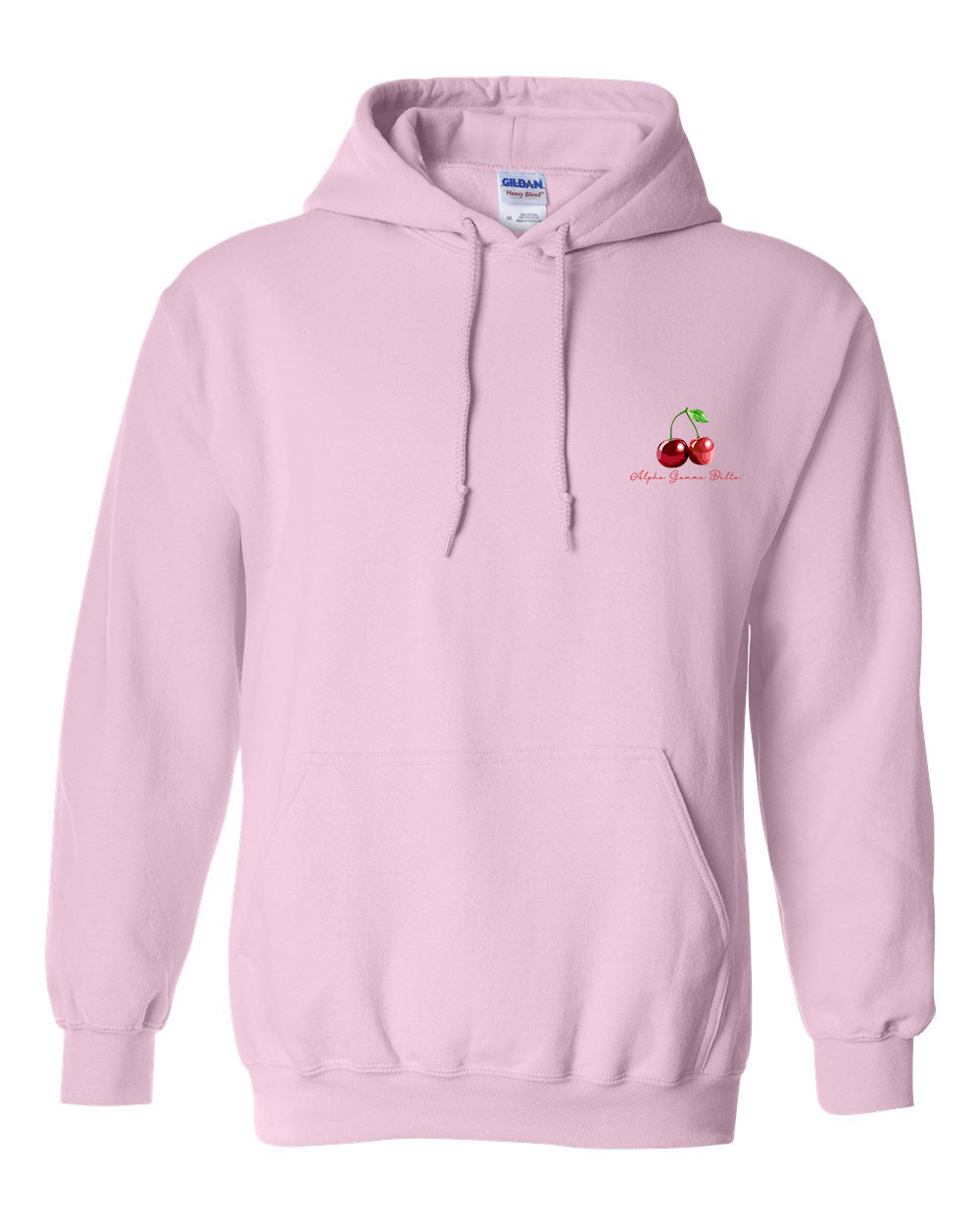 a pink hoodie with an apple on it