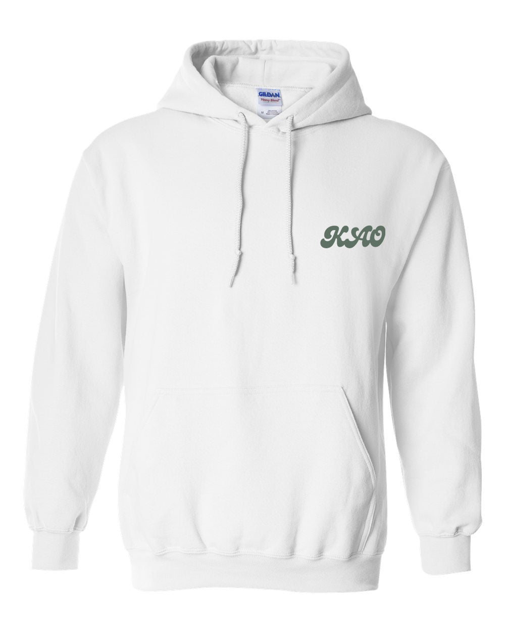 a white hoodie with a green logo on it