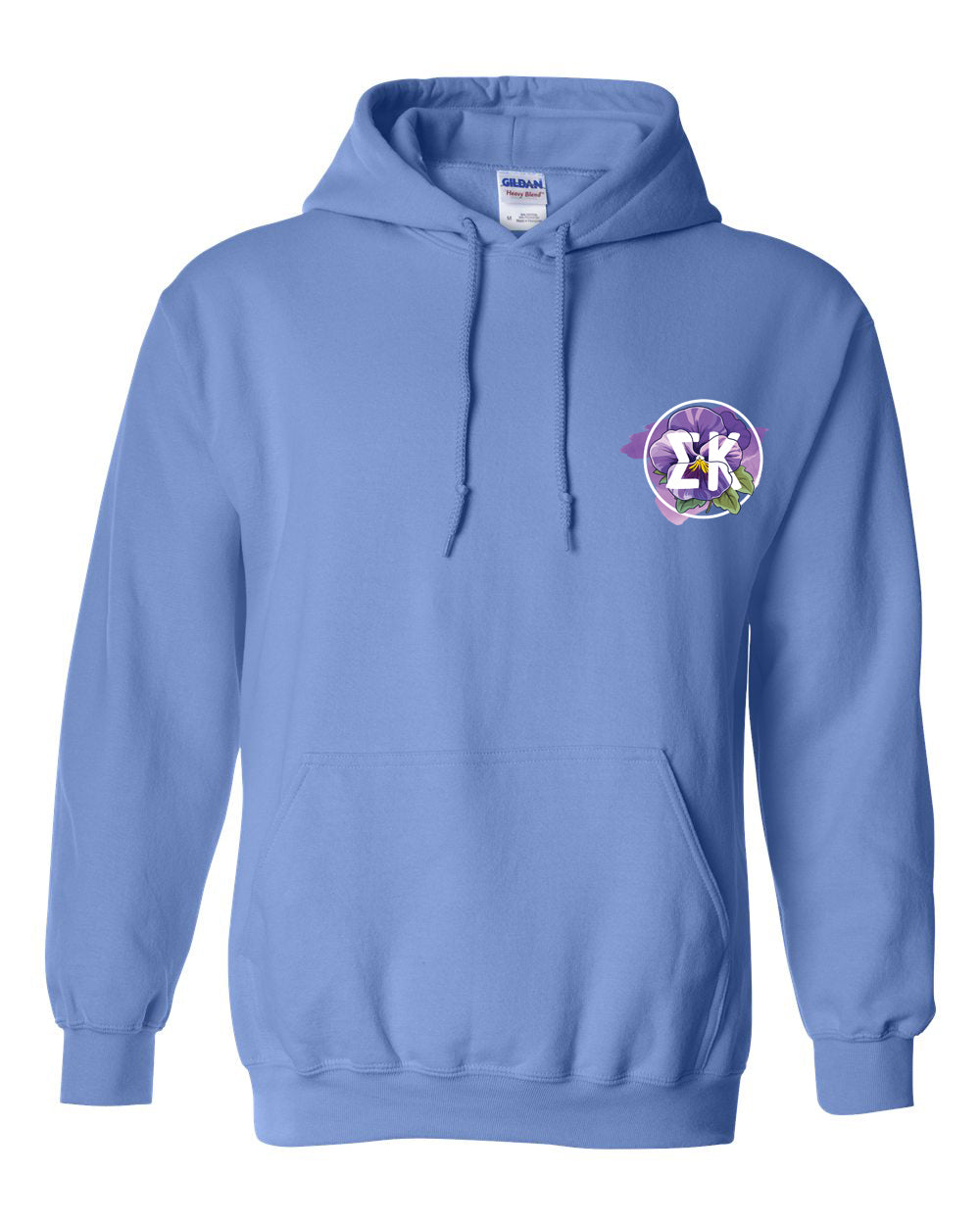 a light blue hoodie with the letter k in the center