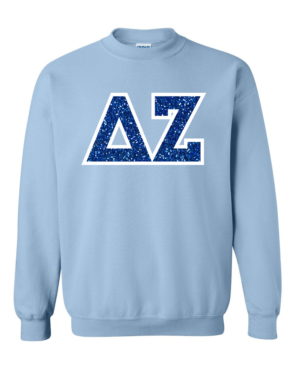 a light blue sweatshirt with the letters a and z on it