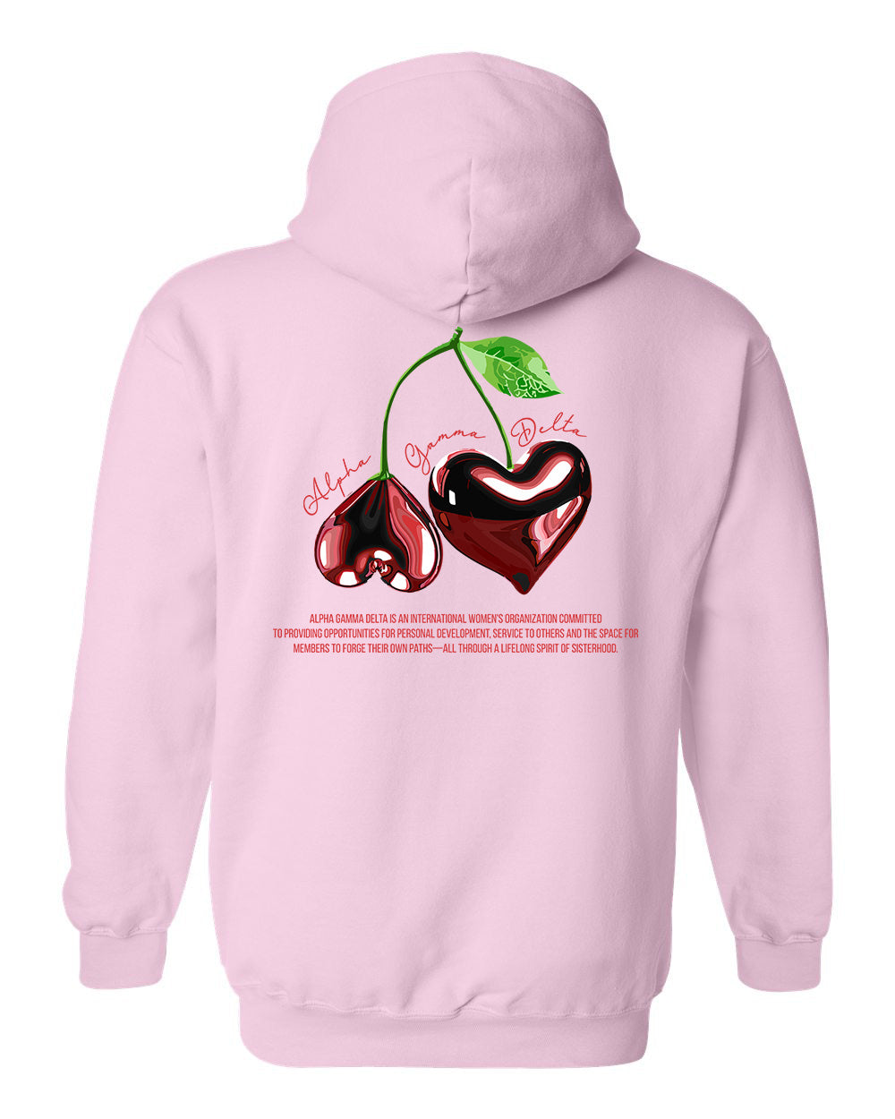 a pink hoodie with two cherries on it