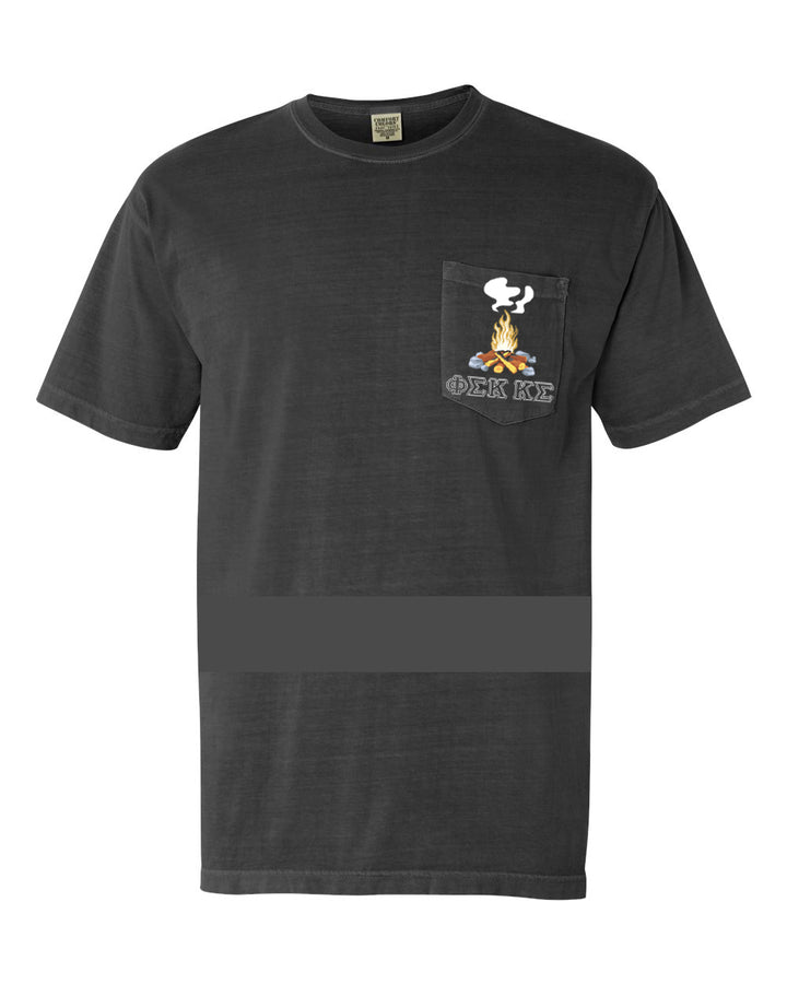 a black t - shirt with a mickey mouse pocket