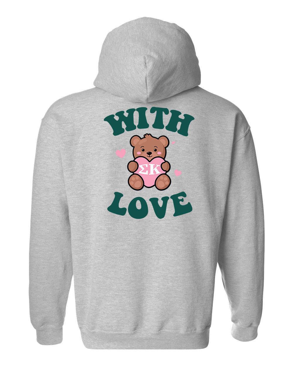 a hoodie with a teddy bear holding a heart