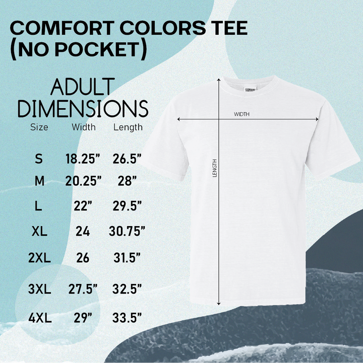 a white t - shirt with measurements for the comfort colors tee