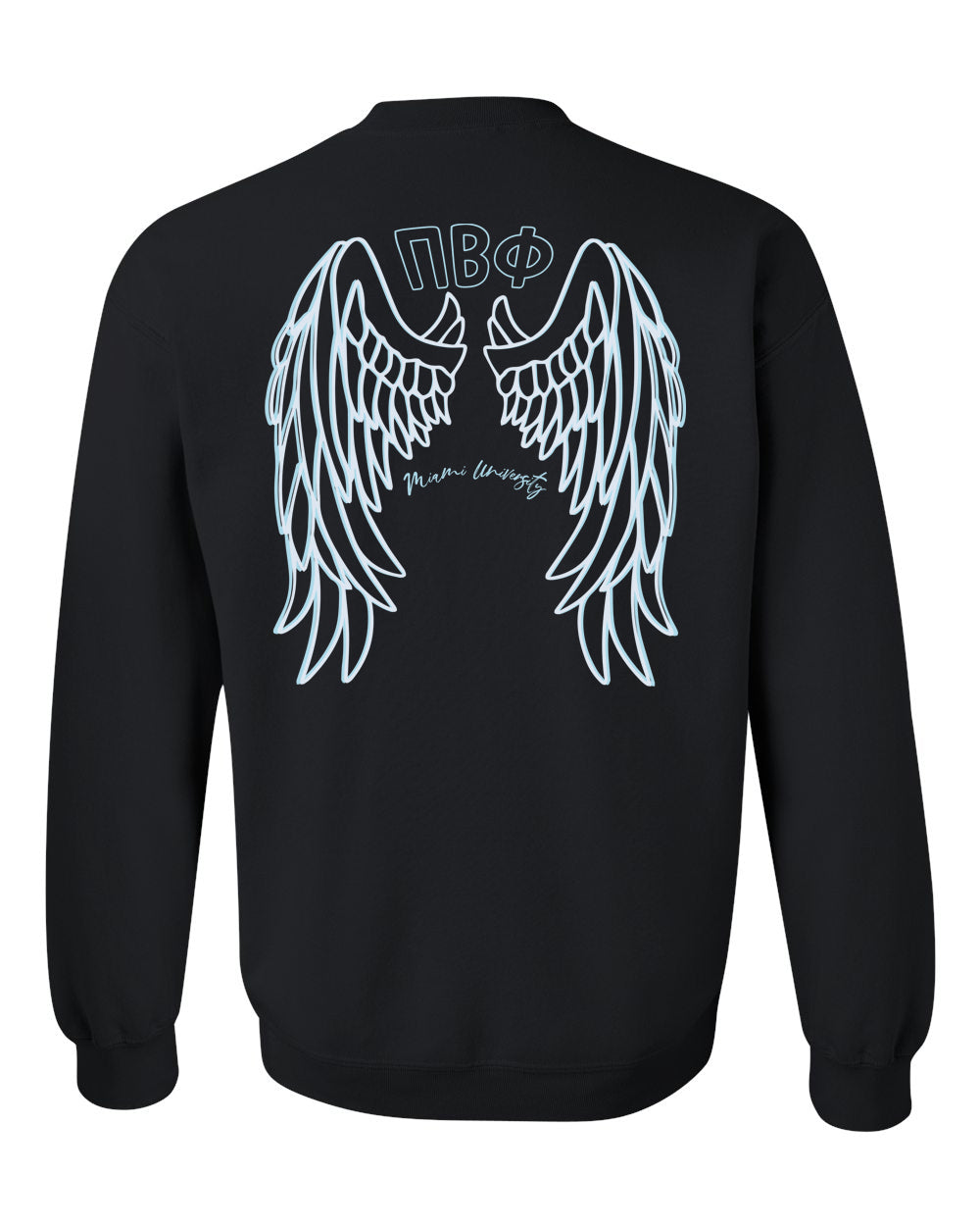 a black sweatshirt with white wings on it