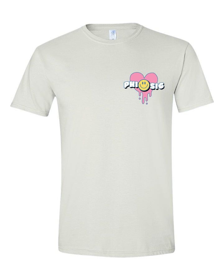 a white t - shirt with a smiley face on it