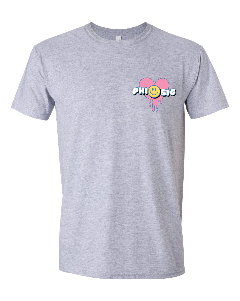 a grey t - shirt with a smiley face on it