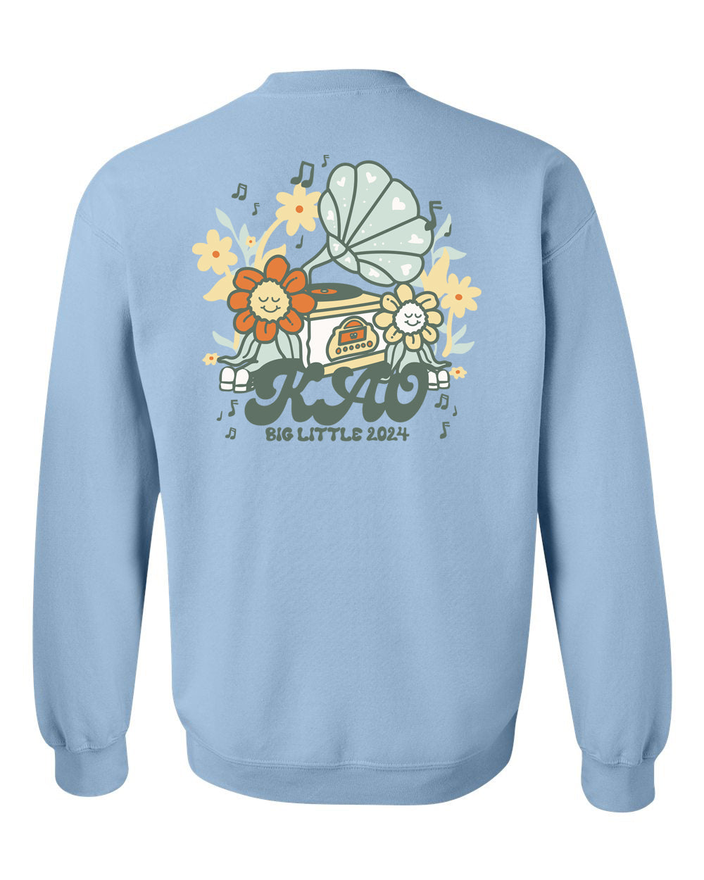 a light blue sweatshirt with an image of a baby carriage