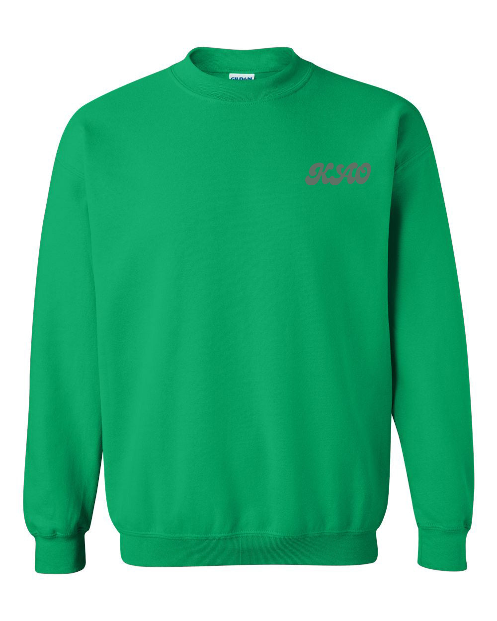 a green sweatshirt with a pink logo on the chest