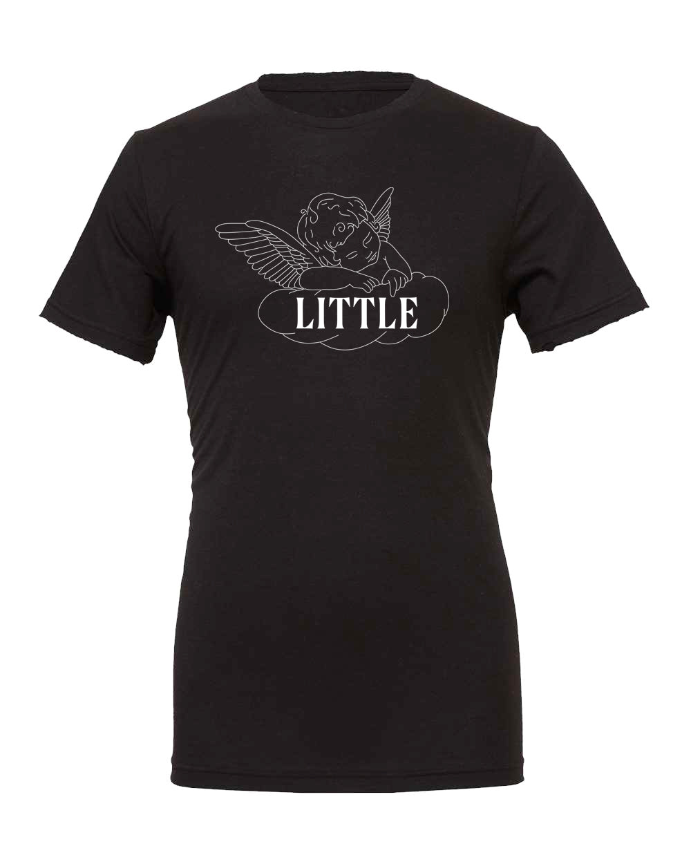 a black t - shirt with the words little on it