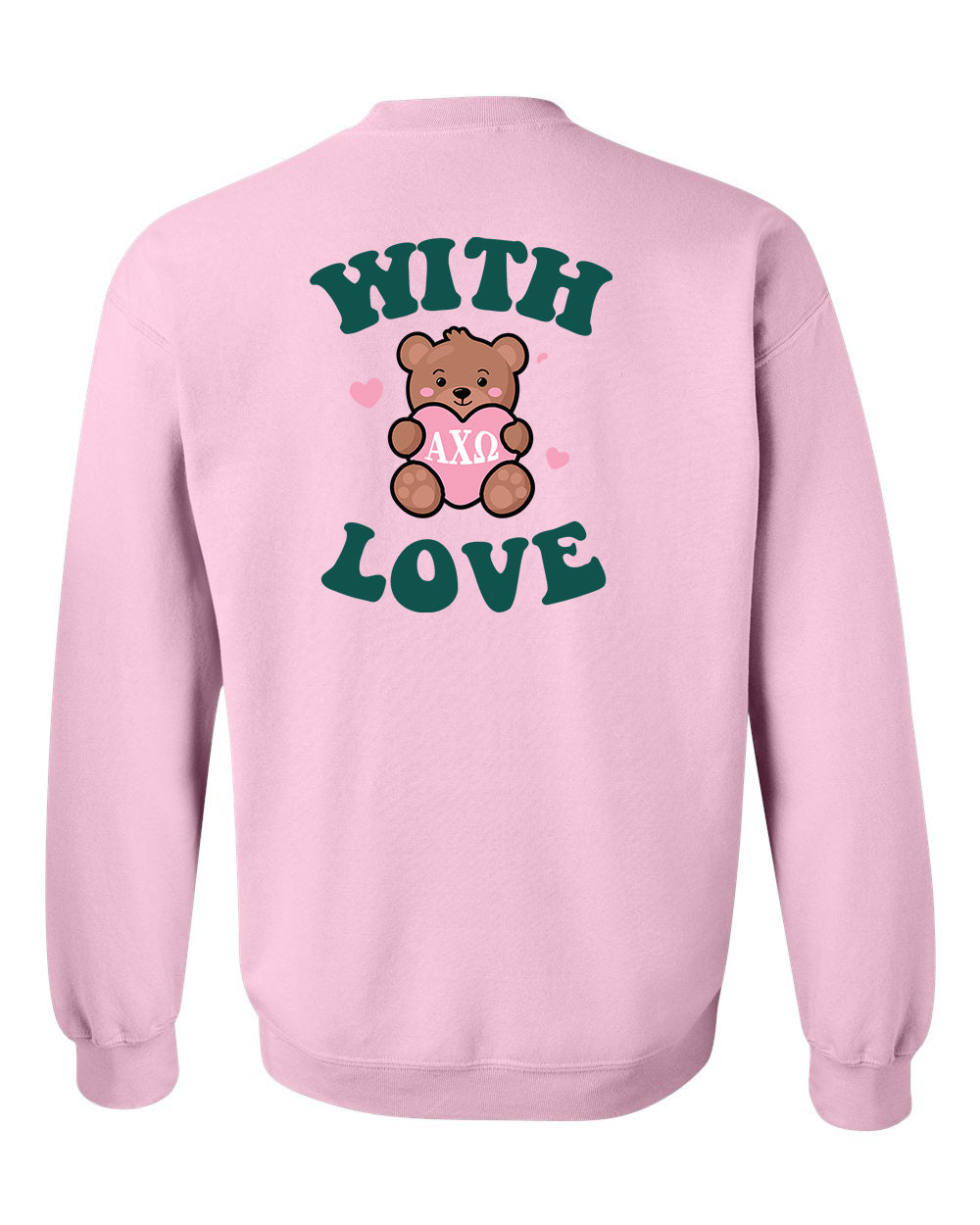 a pink sweatshirt with a teddy bear on it