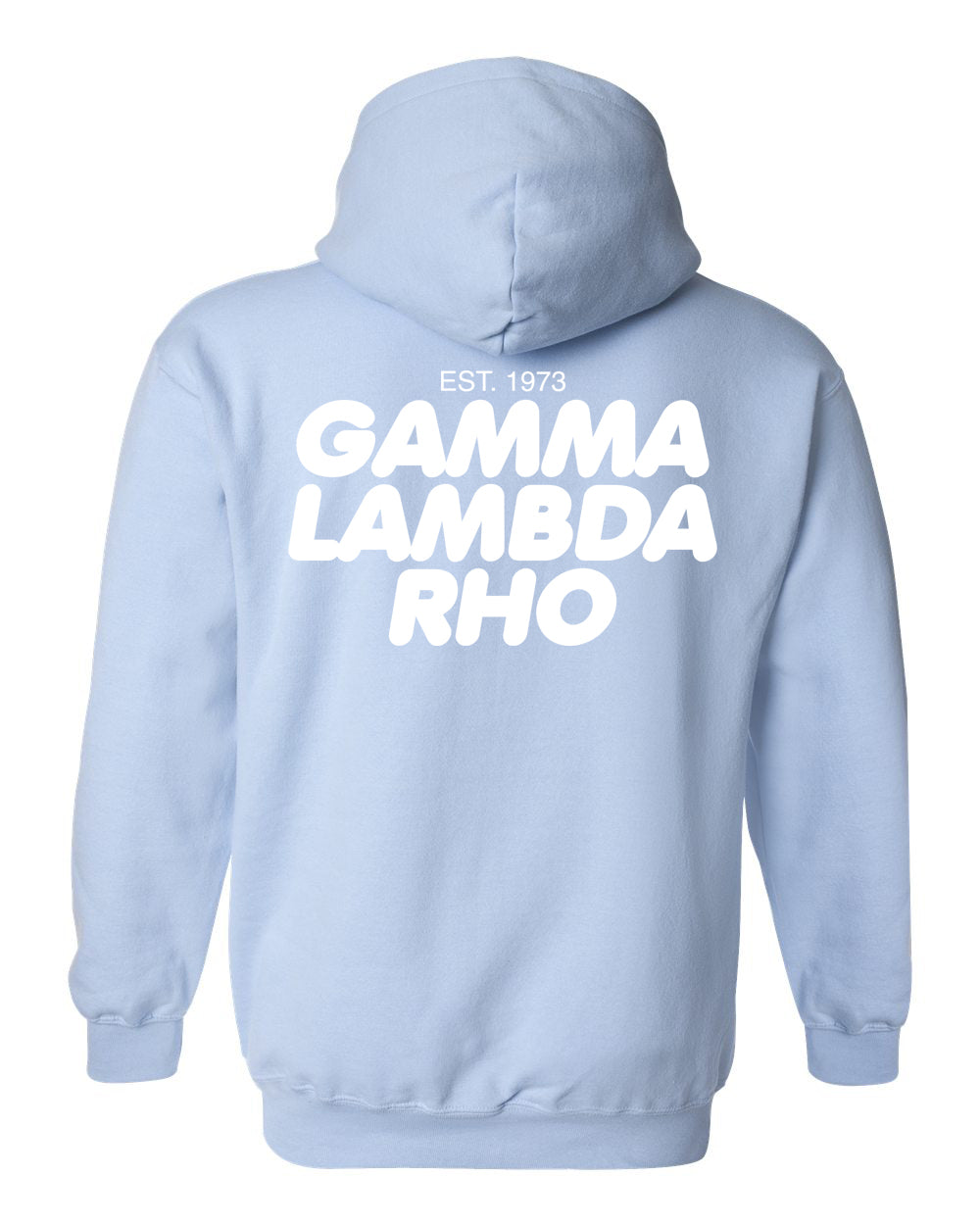 a light blue hoodie with the words'gama lambda rho '