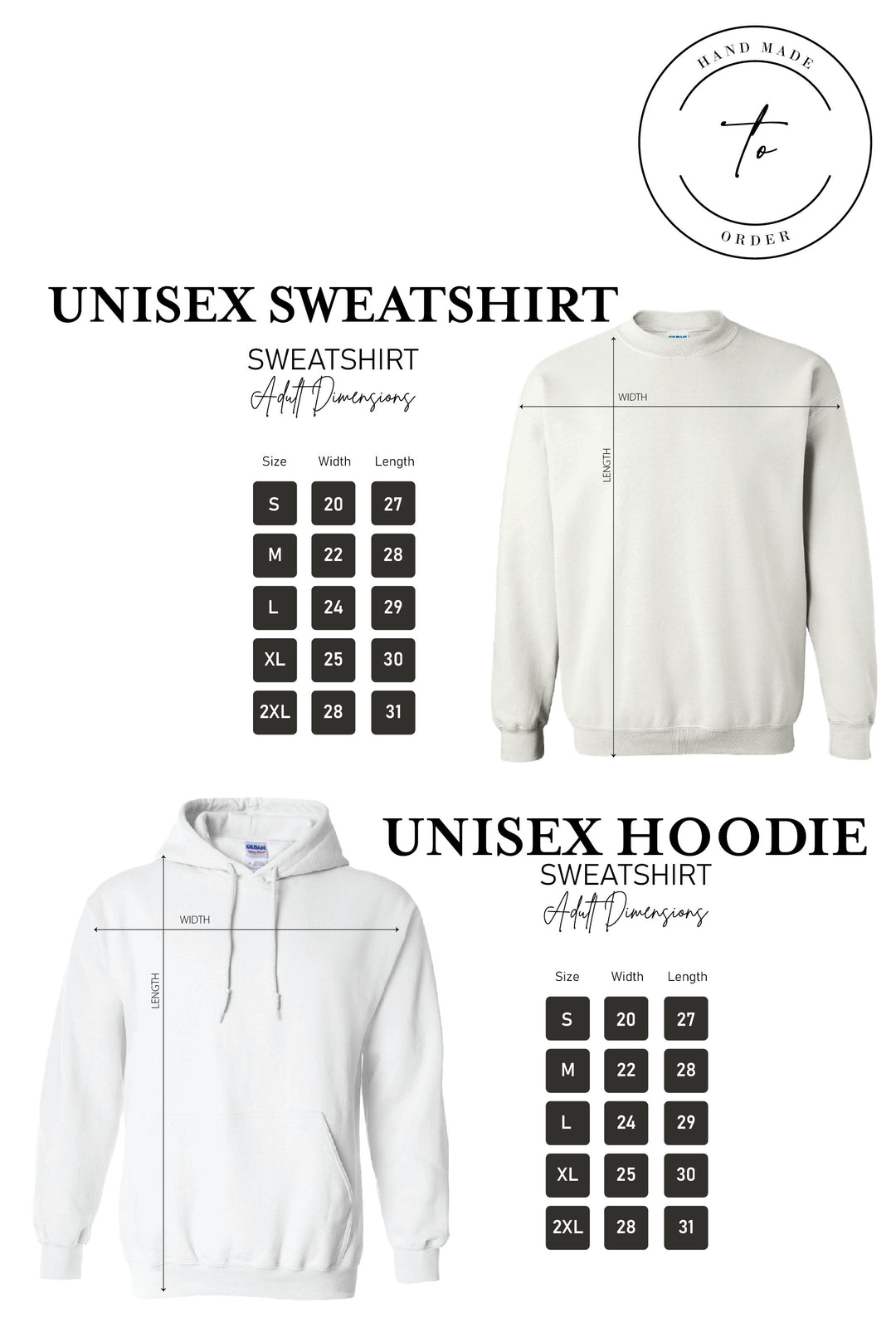 a white hoodie with the measurements for it