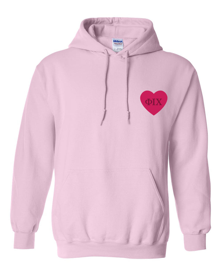 a pink hoodie with a heart on it