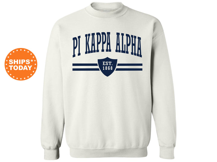 Pi Kappa Alpha Striped Shield Fraternity Sweatshirt | PIKE Hoodie | Gifts For Him | Vintage Sweatshirt | PIKE Bid Day | Men Crewneck _ 5910g