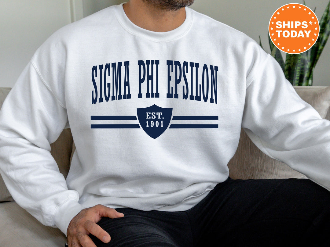 Sigma Phi Epsilon Striped Shield Fraternity Sweatshirt | SigEp Apparel | Fraternity Letters | Recruitment Gift | Vintage Sweatshirt _ 5916g