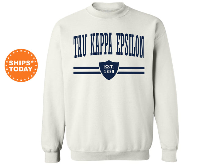Tau Kappa Epsilon Striped Shield Fraternity Sweatshirt | TKE Fraternity Hoodie | Greek Life | Fraternity Gift | Vintage Sweatshirt _ 5919g
