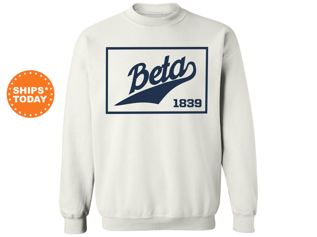 Beta Theta Pi Baseball Boxed Fraternity Sweatshirt | Beta Greek Sweatshirt | Fraternity Gift | Gameday Sweatshirt | College Apparel _ 5958g