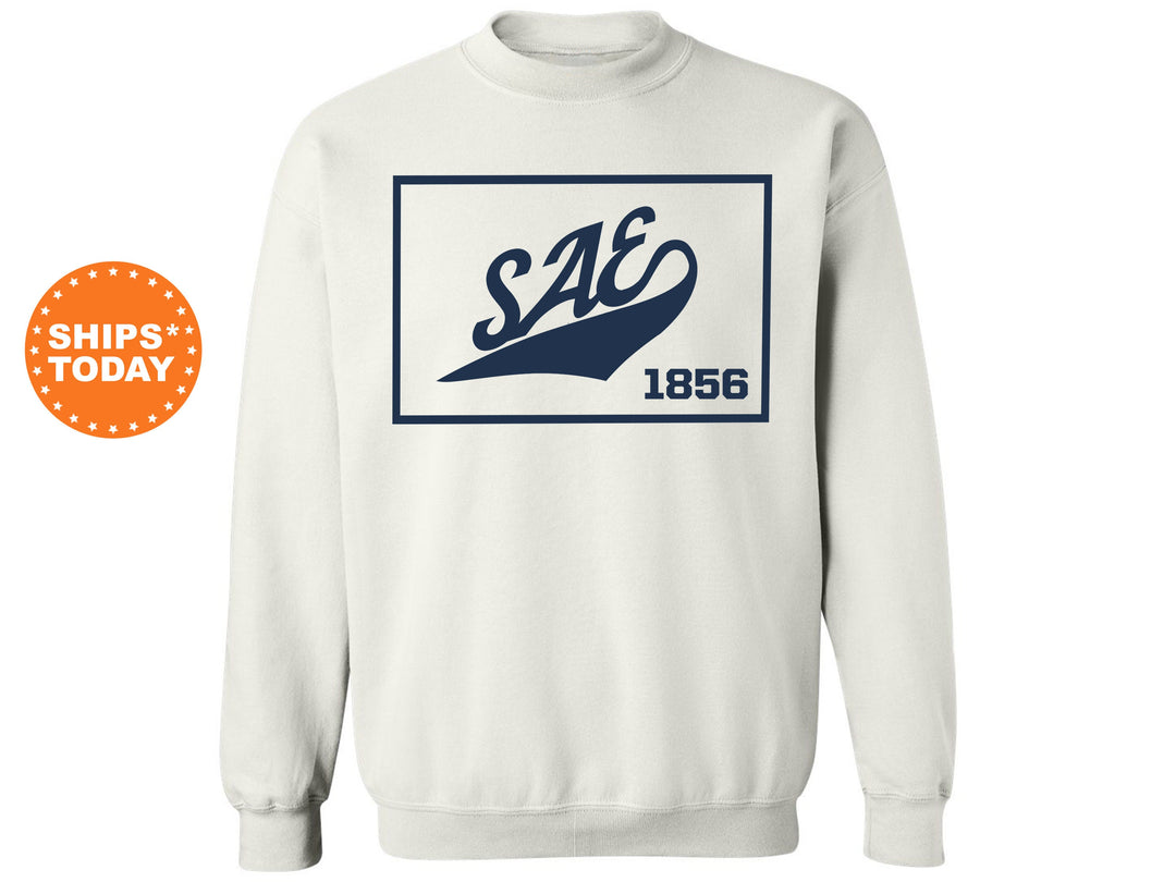 Sigma Alpha Epsilon Baseball Boxed Fraternity Sweatshirt | SAE Sweatshirt | Fraternity Gift | Gameday Sweatshirt | College Apparel _ 5974g