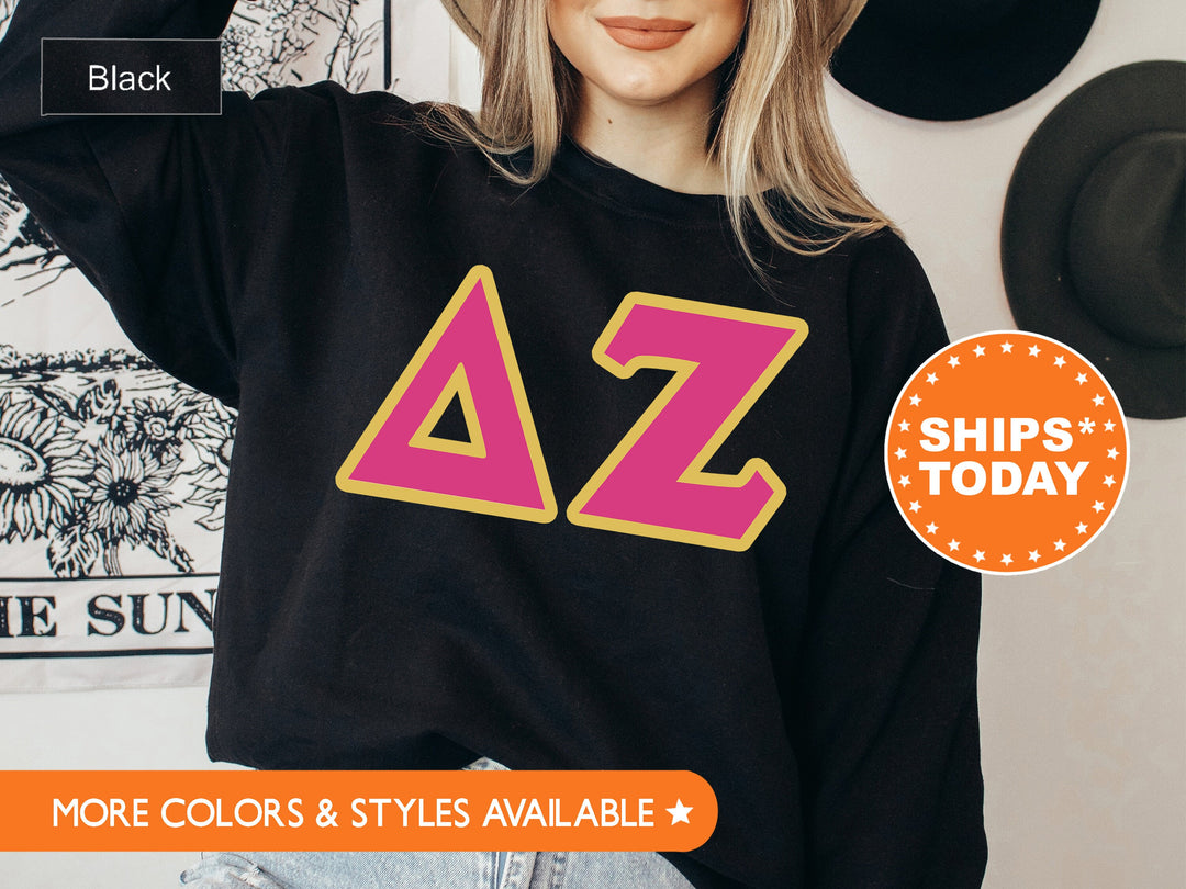 Delta Zeta Pink and Gold Sorority Sweatshirt | Delta Zeta Sweatshirt | Dee Zee Greek Letters | Big Little Reveal | Delta Zeta Hoodie
