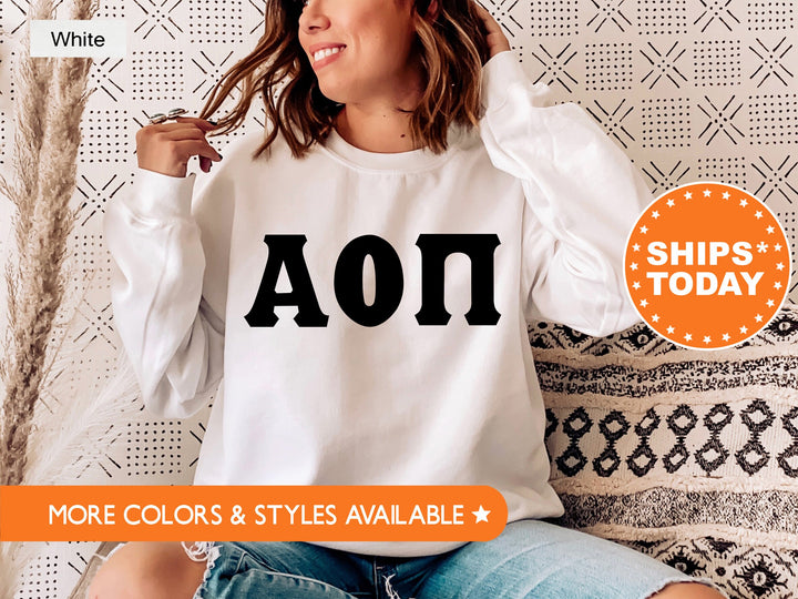 Alpha Omicron Pi Super Simple Sorority Sweatshirt | Alpha O Greek Letters | Sorority Letters | Big Little Gift | College Apparel