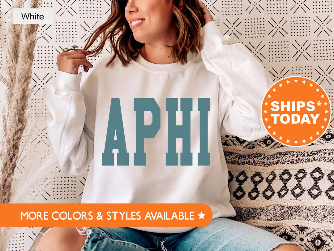 Alpha Phi Bold Aqua Sorority Sweatshirt | APHI Sorority Letters Crewneck | Sorority Merch | Big Little Reveal Gifts | Bid Day Basket