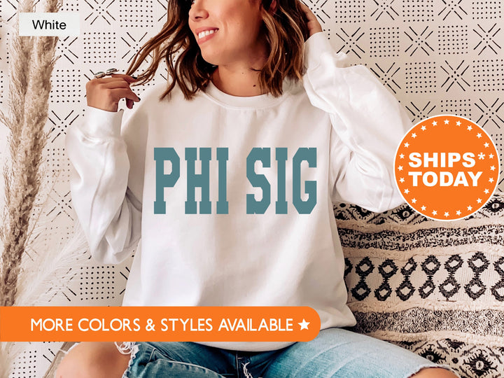 Phi Sigma Sigma Bold Aqua Sorority Sweatshirt | Phi Sig Sorority Letters Crewneck | Sorority Merch | Big Little Reveal Gift | Bid Day Basket