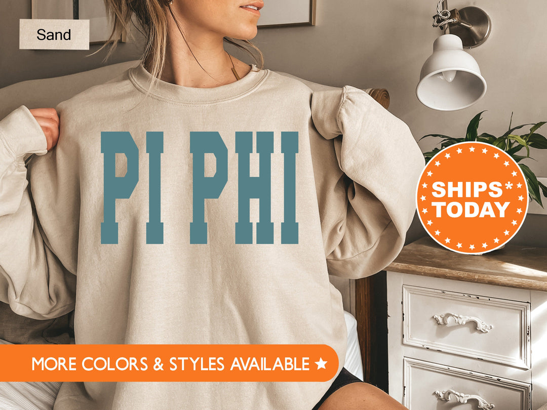 Pi Beta Phi Bold Aqua Sorority Sweatshirt | Pi Phi Sorority Letters Crewneck | Sorority Merch | Big Little Reveal Gifts | Bid Day Basket 5682g