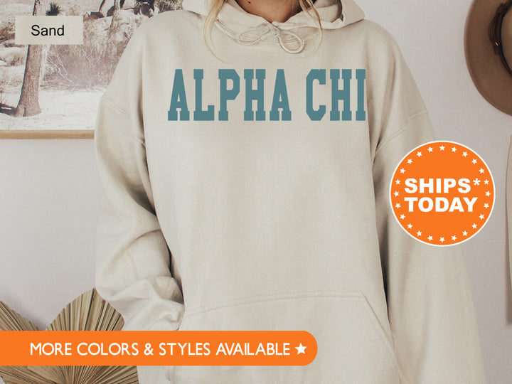 Alpha Chi Omega Bold Aqua Sorority Sweatshirt | Alpha Chi Sorority Letters Crewneck | Sorority Merch | Big Little Gifts | Bid Day Basket