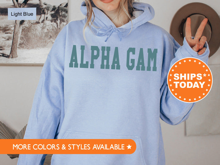 Alpha Gamma Delta Bold Aqua Sorority Sweatshirt | Alpha Gam Sorority Letters Crewneck | Sorority Merch | Big Little Gifts | Bid Day Basket