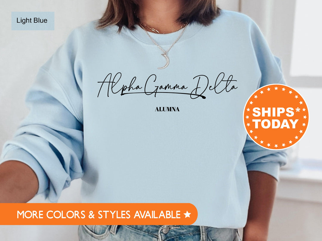 Alpha Gamma Delta Alumna Cursive Sorority Sweatshirt | Alpha Gam Alumni Sweatshirt | Sorority Alumna Crewneck | Greek Apparel _ 7257g