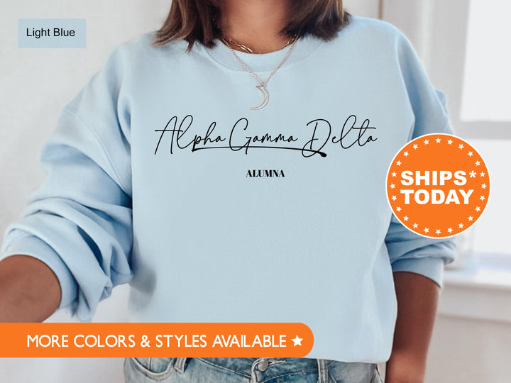 Alpha Gamma Delta Alumna Cursive Sorority Sweatshirt | Alpha Gam Alumni Sweatshirt | Sorority Alumna Crewneck | Greek Apparel _ 7257g