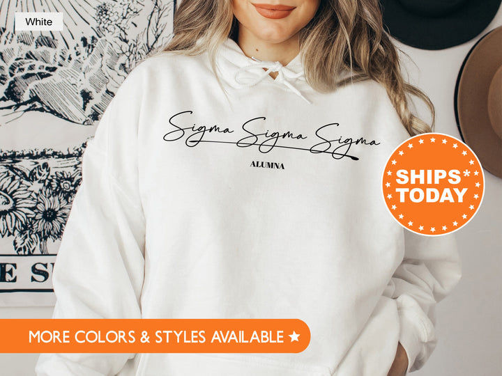 Sigma Sigma Sigma Alumna Cursive Sorority Sweatshirt | Tri Sigma Alumni Sweatshirt | Sorority Alumna Crewneck | Greek Apparel _ 7277g