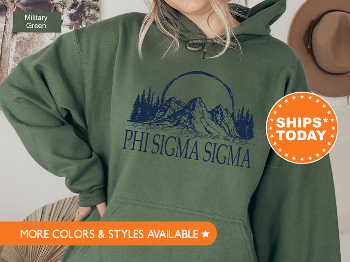 Phi Sigma Sigma Summer Mountain Sorority Sweatshirt | Phi Sig Sorority Gift | Greek Apparel | Sorority Big Little | Phi Sig Hoodie _ 5804g