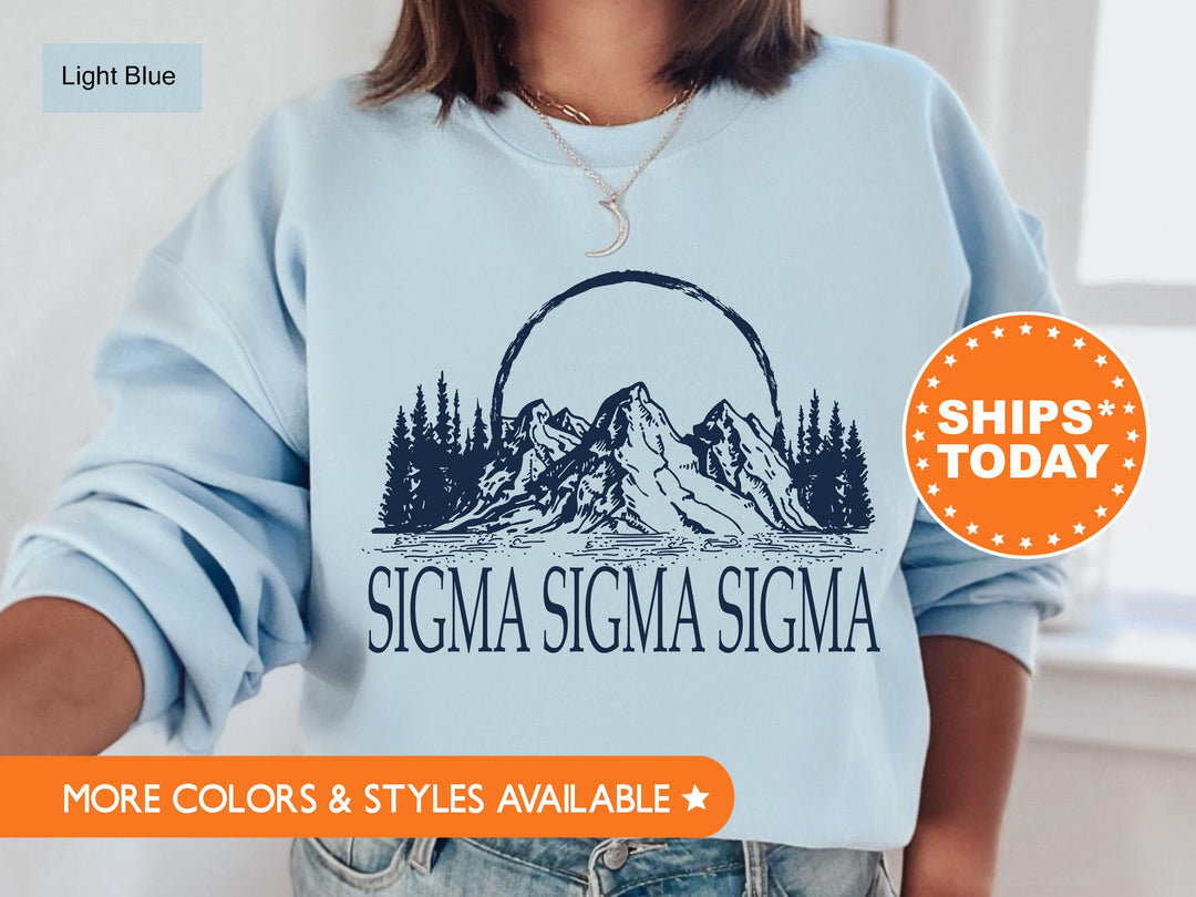 Sigma Sigma Sigma Summer Mountain Sorority Sweatshirt | Tri Sigma Hoodie | Sorority Gift | Big Little Sorority Reveal | Bid Day Gift _ 5808g