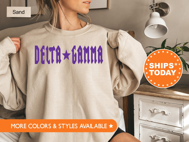 Delta Gamma Rock N Roll Sorority Sweatshirt | Dee Gee Greek Sweatshirt | Sorority Merch | Big Little Reveal Gift | College Apparel _ 5596g