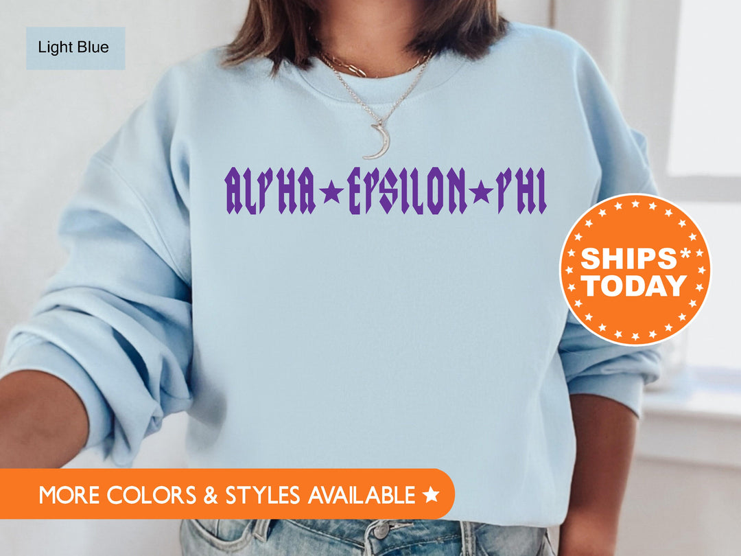 Alpha Epsilon Phi Rock N Roll Sorority Sweatshirt | AEPHI Greek Sweatshirt | Sorority Merch | Big Little Gift | College Apparel _ 5587g