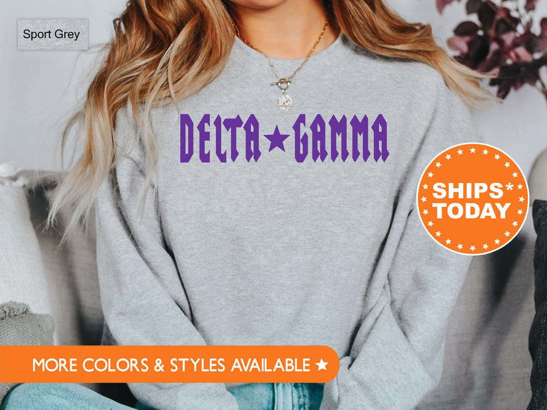 Delta Gamma Rock N Roll Sorority Sweatshirt | Dee Gee Greek Sweatshirt | Sorority Merch | Big Little Reveal Gift | College Apparel _ 5596g