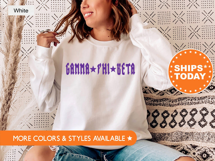 Gamma Phi Beta Rock N Roll Sorority Sweatshirt | Gamma Phi Greek Sweatshirt | Sorority Merch | Big Little Gift | College Apparel _ 5599g