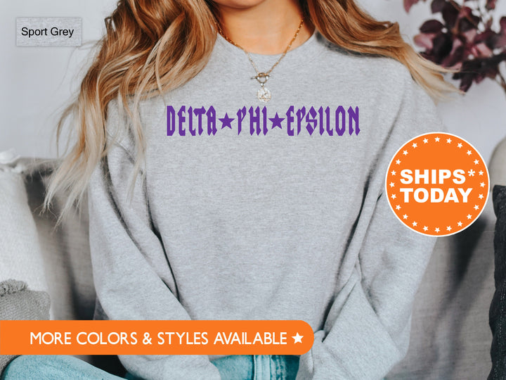 Delta Phi Epsilon Rock N Roll Sorority Sweatshirt | DPHIE Greek Sweatshirt | Sorority Merch | Big Little Gift | College Apparel _ 5597g