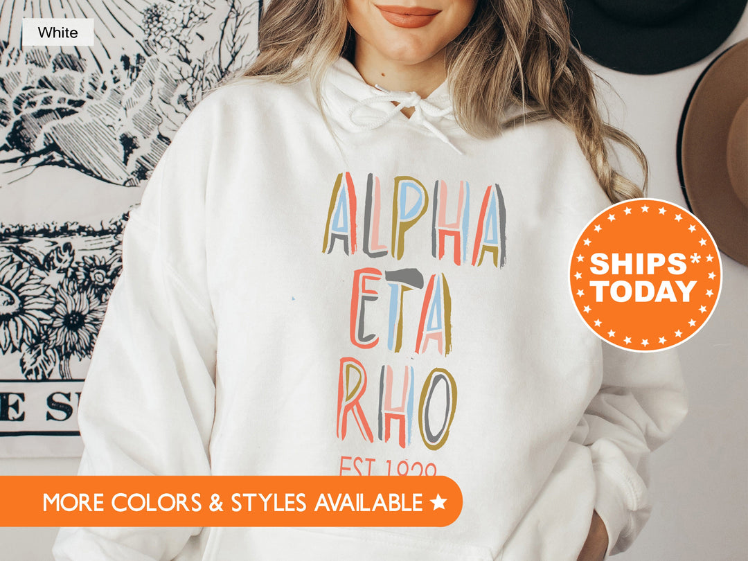 Alpha Eta Rho Pastel Stencil Sweatshirt | Alpha Eta Rho Sweatshirt | Bid Day Gift | College Apparel | Custom Greek Sweatshirt _ 8830g