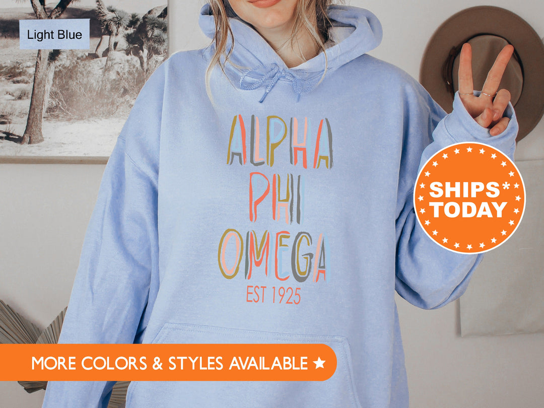 Alpha Phi Omega Pastel Stencil Coed Sweatshirt | APO Apparel | APHIO Sweatshirt | Coed Fraternity Gifts | Custom Greek Apparel _ 8832g