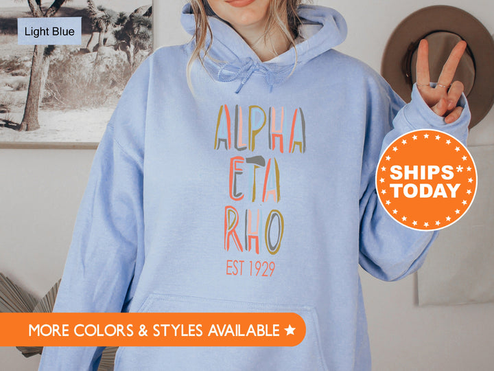Alpha Eta Rho Pastel Stencil Sweatshirt | Alpha Eta Rho Sweatshirt | Bid Day Gift | College Apparel | Custom Greek Sweatshirt _ 8830g