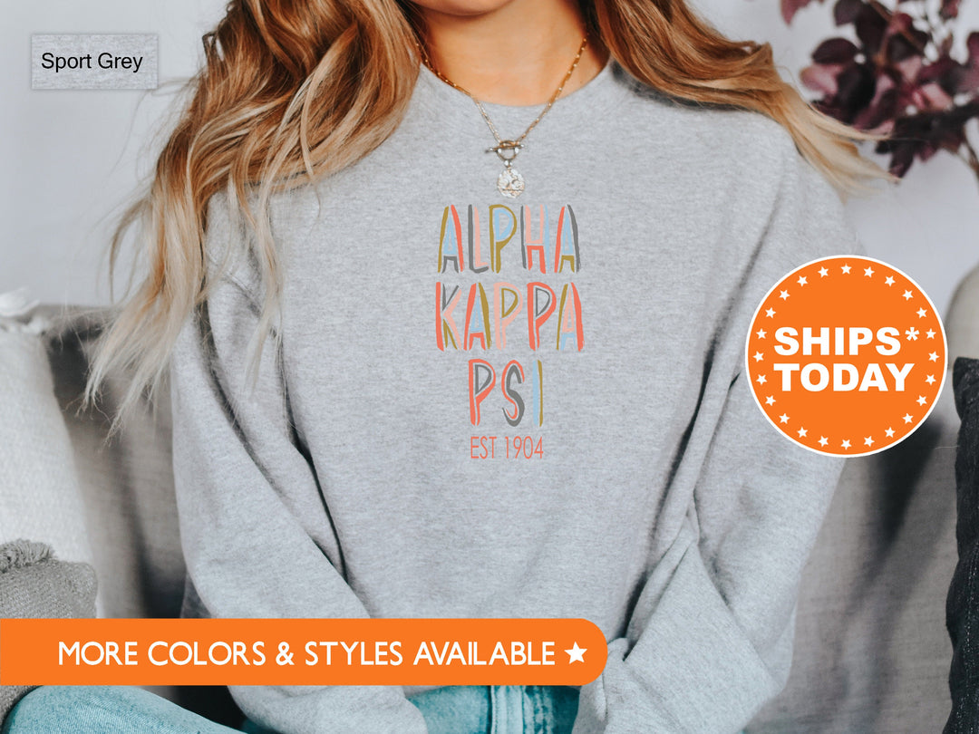 Alpha Kappa Psi Pastel Stencil Coed Sweatshirt | AKPsi Hoodie | Greek Apparel | Coed Fraternity Sweatshirt | AKPsi Recruitment Gift _ 8831g