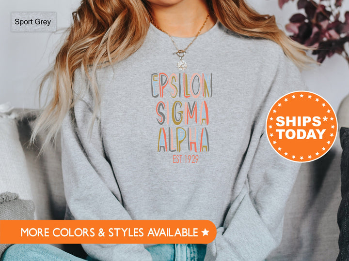 Epsilon Sigma Alpha Pastel Stencil Coed Sweatshirt | ESA Crewneck Sweatshirt | Coed Fraternity Hoodie | ESA Recruitment Gifts _ 8836g