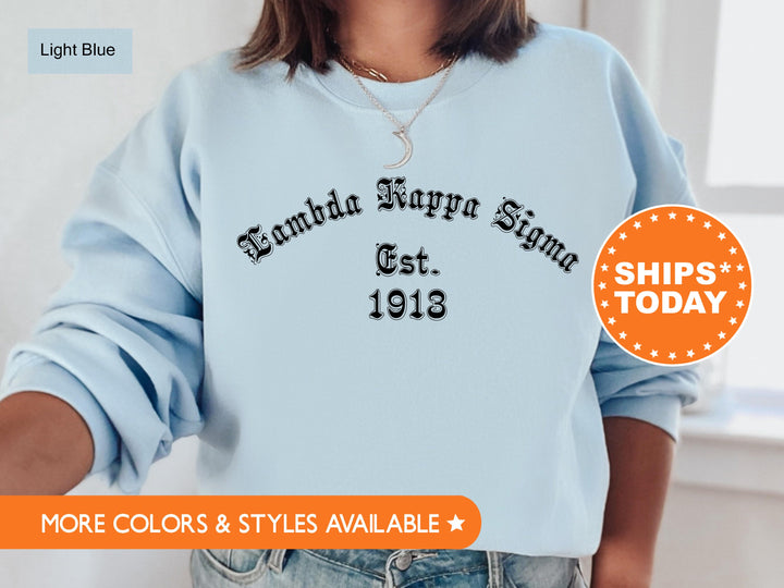 Lambda Kappa Sigma Old English Sorority Sweatshirt | LKS Sweatshirt | Big Little Reveal Gift | Sorority Hoodie | Greek Apparel 8566g