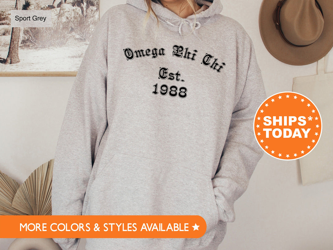 Omega Phi Chi Old English Sorority Sweatshirt | Sorority Apparel | Big Little Reveal Gift | Sorority Chi Hoodie | Vintage Sweatshirt