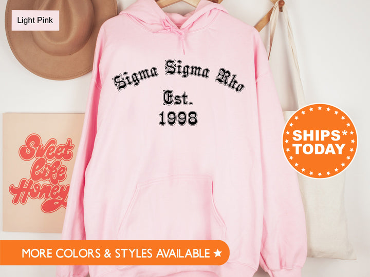 Sigma Sigma Rho Old English Sorority Sweatshirt | Sig Sig Rho Hoodie | Vintage Sweatshirt | Sorority Apparel | Big Little Reveal