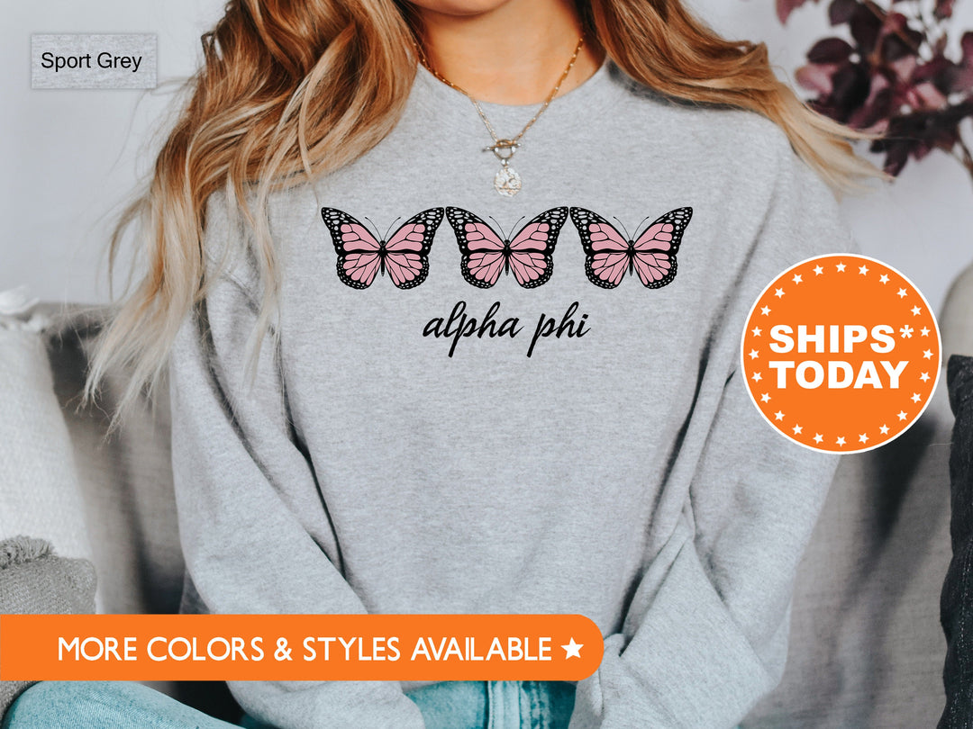 Alpha Phi Blooming Butterfly Sorority Sweatshirt | APHI Hoodie | Greek Apparel | Alpha Phi Merch | Big Little Reveal | Trendy Sweatshirt