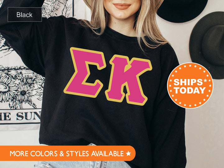 Sigma Kappa Pink and Gold Sorority Sweatshirt | Sigma Kappa Sweatshirt | Greek Letters Sorority Hoodie | Sigma Kappa Merch 5282g